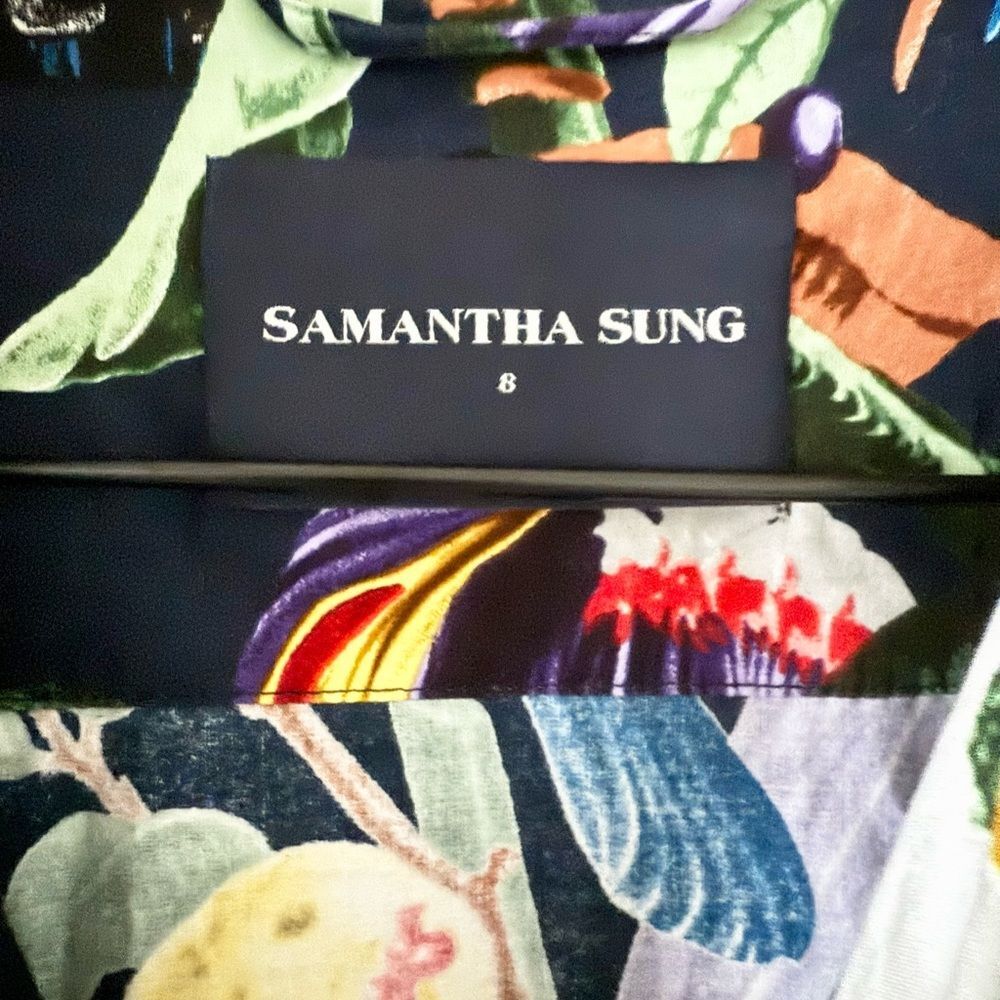 SAMANTHA SUNG Button Front Shirt Dress with Pleated Skirt in Navy Botanical - 8 - Picture 4 of 7
